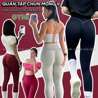Quần tập gym nữ chun mông cạp V GYMI QD32 dáng legging nâng mông chất dệt cạp cao tập yoga thể thao
