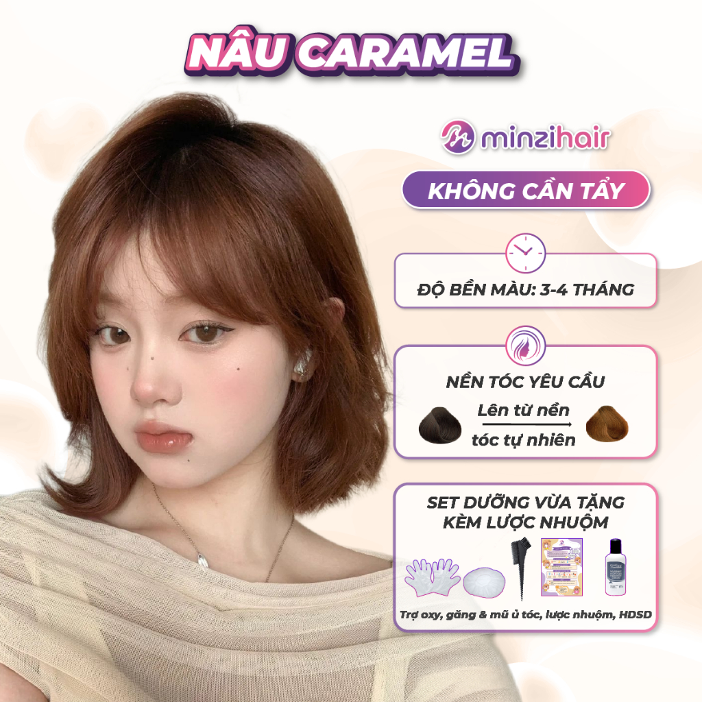  Thuốc nhuộm tóc Màu Nâu Bơ - Nâu Caramel - Lên Từ Nền Đen Không Tẩy - Minzihair Minzihair HCM 