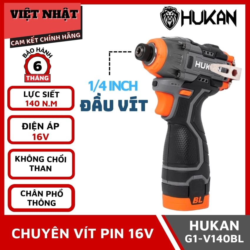 Máy chuyên vít 16V Hukan G1-V140BL, động cơ không chổi than, lực siết 140Nm, nhỏ gọn chính hãng giá 