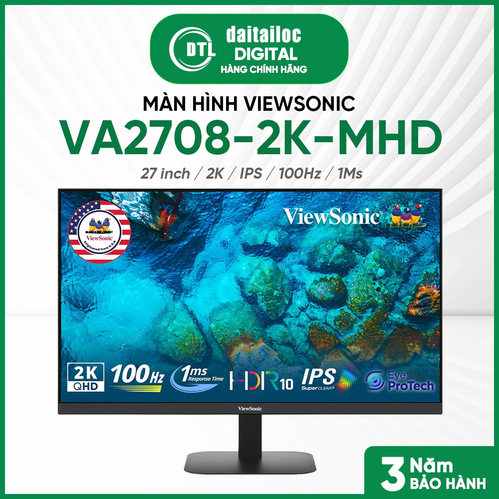 Màn hình Viewsonic VA2708-2K-MHD 27 inch 2k QHD IPS 100Hz 1Ms | Chính Hãng | Bảo hành 36 tháng