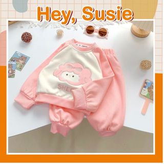  Bộ Đồ Bé Gái Áo Nỉ Cừu Hồng Sheep Quần Bo Gấu Size 8-23kg Hey Susie S6473 
