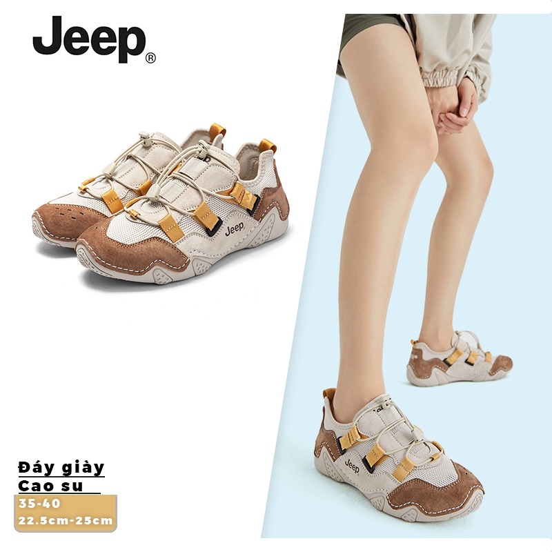 JEEP 2025 Nữ Giày Jogging Mùa Xuân Mới Retro Đế Dày Thả Chân Thể Thao Phong Cách Núi Đẹp Cam Kem