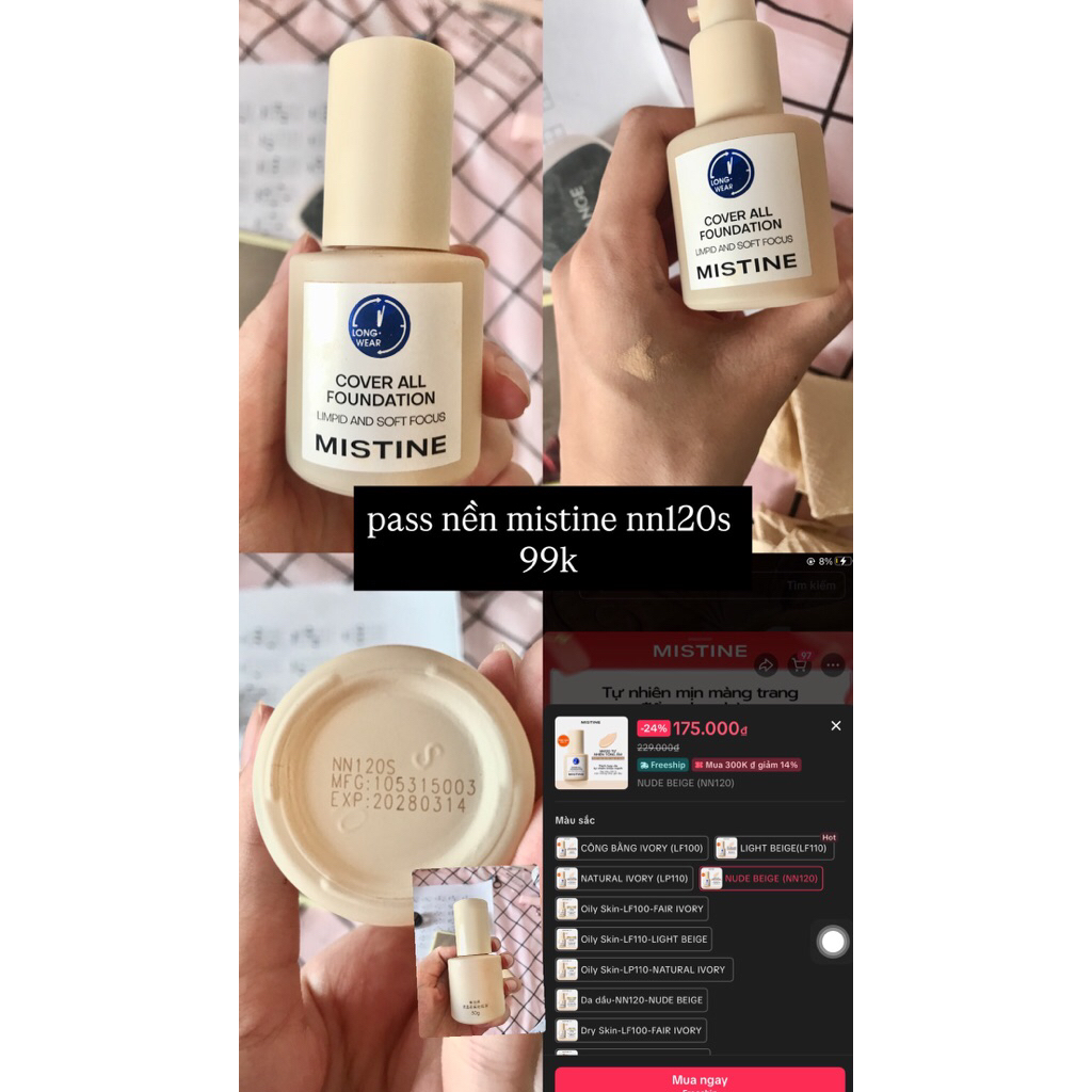Pass kem nền Mistine,gel nha đam,serum dưỡng mi