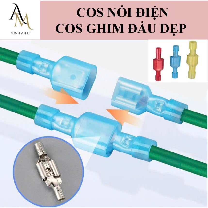 (Bịch 50 bộ) Cos Nối Điện Ghim Đầu Dẹp, Cút Nối Dây Điện Ghim Dẹp, Giắc Nối Cắm Tụ