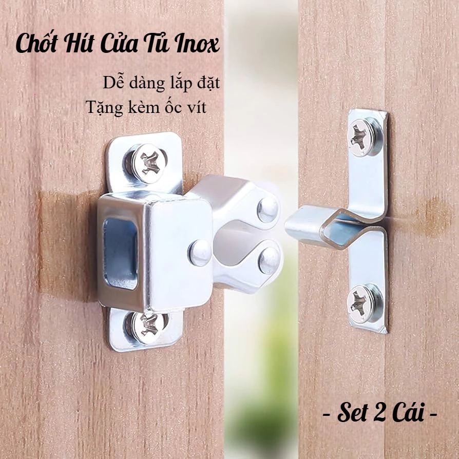 Chốt Hít Cửa Tủ Inox – Set 2 Cái – Chốt Lò Xo Bắt Cửa Gỗ, Tủ Bếp, Tủ Quần Áo, Tủ Giày Chống Rung