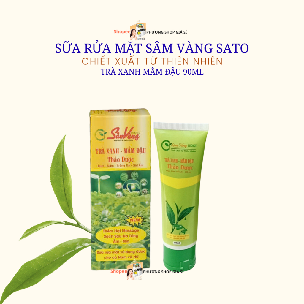 Sữa rửa mặt sâm vàng sato trà xanh mầm đậu tinh chất từ thiên nhiên 90ml