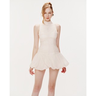 Đầm tơ cổ lọ nhún thân tùng nấm MOLLYNISTA thiết kế quyến rũ thanh lịch nữ tính cao cấp