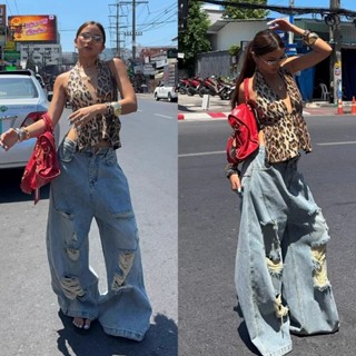   SẴN  Quần jean nữ ống rộng suông hoạ tiết rách nhiều màu xanh nhạt chất mềm đứng form QJCT017 - Tikti 