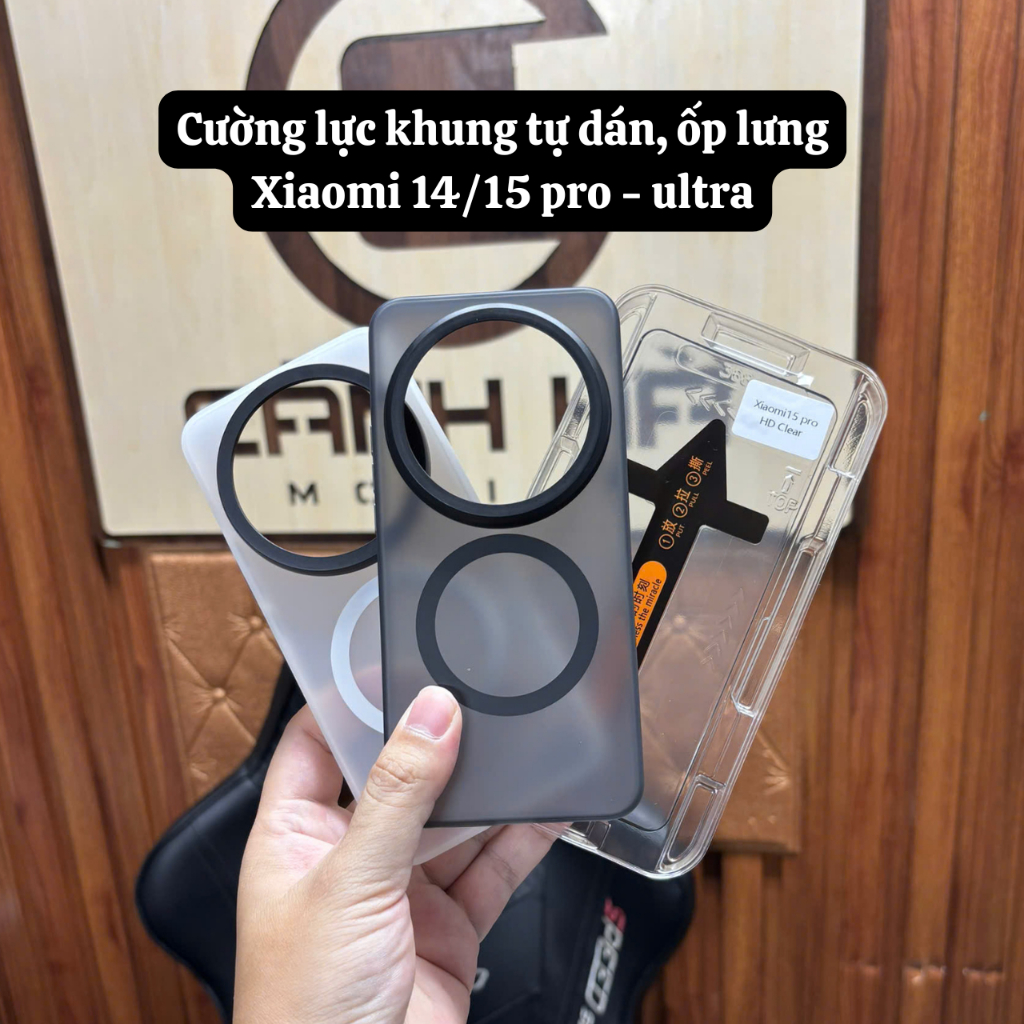 Ốp lưng sạc không dây, cường lực khung tự dán dành cho xiaomi 14/15 pro, ultra, 15s pro