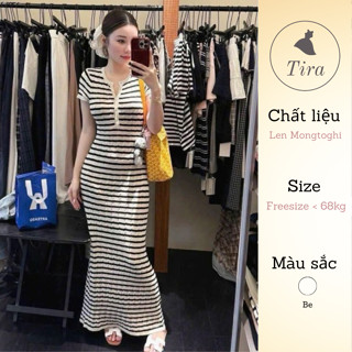 Váy len bầu TIRA MAMA M219 Váy len BODY xoắn thừng Váy kẻ đuôi cá dáng dài khuy tháo mở