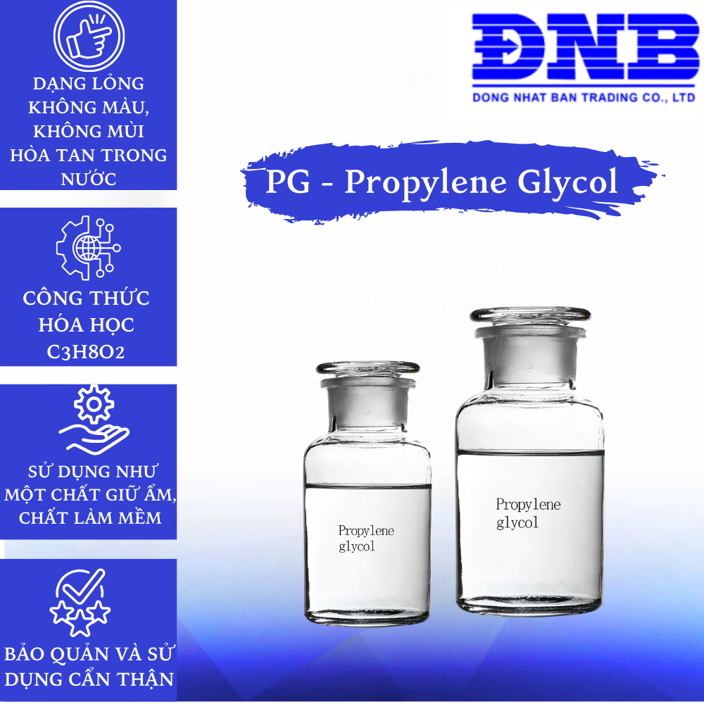PG (Propylene Glycol) là một hợp chất hóa học thuộc nhóm diol, công thức hóa học C3H8O2