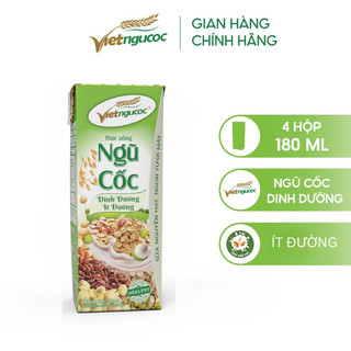  Lốc 4 Hộp Sữa Ngũ Cốc Dinh Dưỡng Ít Đường VIỆT NGŨ CỐC Uống Liền 180ml  Hộp 
