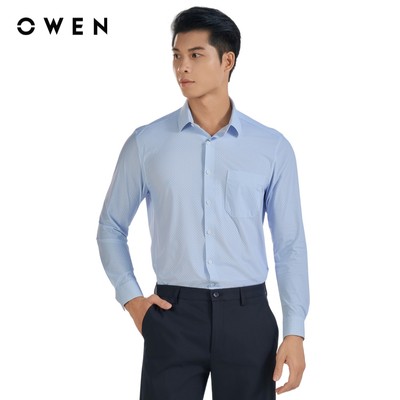 Owen - Áo sơ mi dài tay Regular Fit AR250052DT màu Xanh nhạt chất liệu Knit