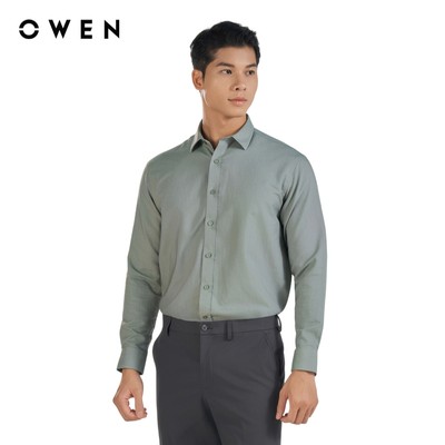 Owen - Áo sơ mi dài tay J-Form AJ250008D màu Xanh lá đậm chất liệu Oxford