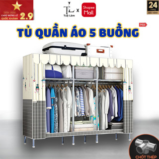 Tủ Quần Áo Tủ Vải Khung Thép 5 buồng 10 ngăn Treo quần áo siêu bền chắc chắn Tháo lắp đa năng
