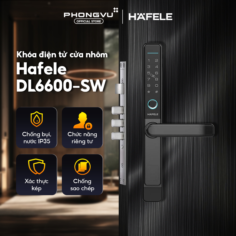 Khóa điện tử Hafele cửa nhôm DL6600-SW (912.20.145) - Bảo hành 24 tháng