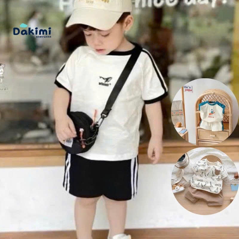 Bộ cộc thể thao Dakimi chất thun lạnh, mẫu đồ bộ dành cho bé trai bé gái từ 4-13kg