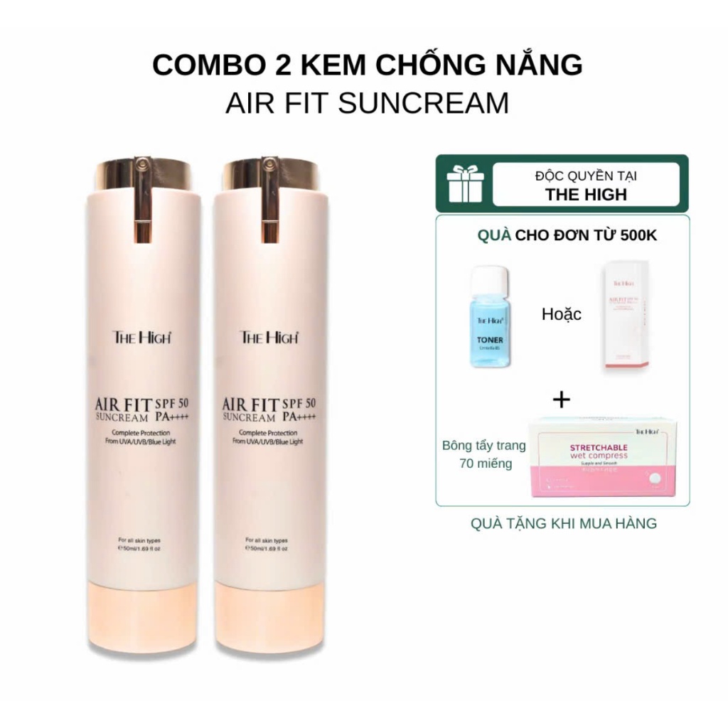 Combo 2 Kem Chống Nắng Nâng Tone The High Airfit Sun Cream Hỗ Trợ Thay Thế Lớp Makeup (Tặng 1 Serum 