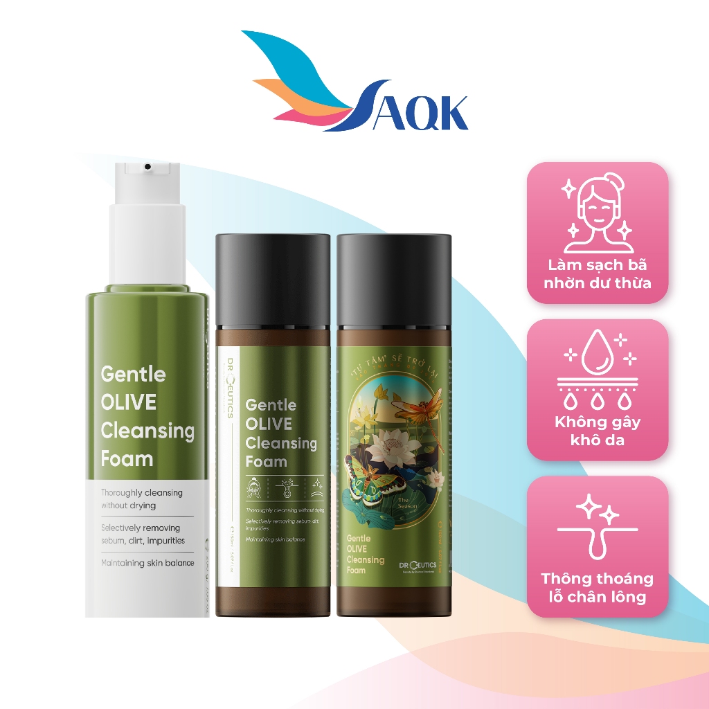 Sữa rửa mặt DrCeutics Gentle Olive Cleansing Foam (150ml/200g) - Làm sạch sâu bụi bẩn, dầu thừa, khô