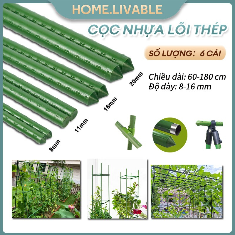 6cái Cọc thép lõi đặc,Ống Thép Mạ Nhựa,Làm giàn leo, nâng đỡ cây,Có nhiều kích cỡ để lựa chọn