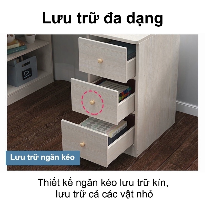 ALOVE Bàn học bàn làm việc đa năng kèm kệ sách góc, bàn gỗ văn phòng có ngăn kéo tiện dụng | BigBuy360 - bigbuy360.vn