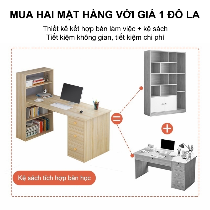 ALOVE Bàn học bàn làm việc đa năng kèm kệ sách góc, bàn gỗ văn phòng có ngăn kéo tiện dụng | BigBuy360 - bigbuy360.vn