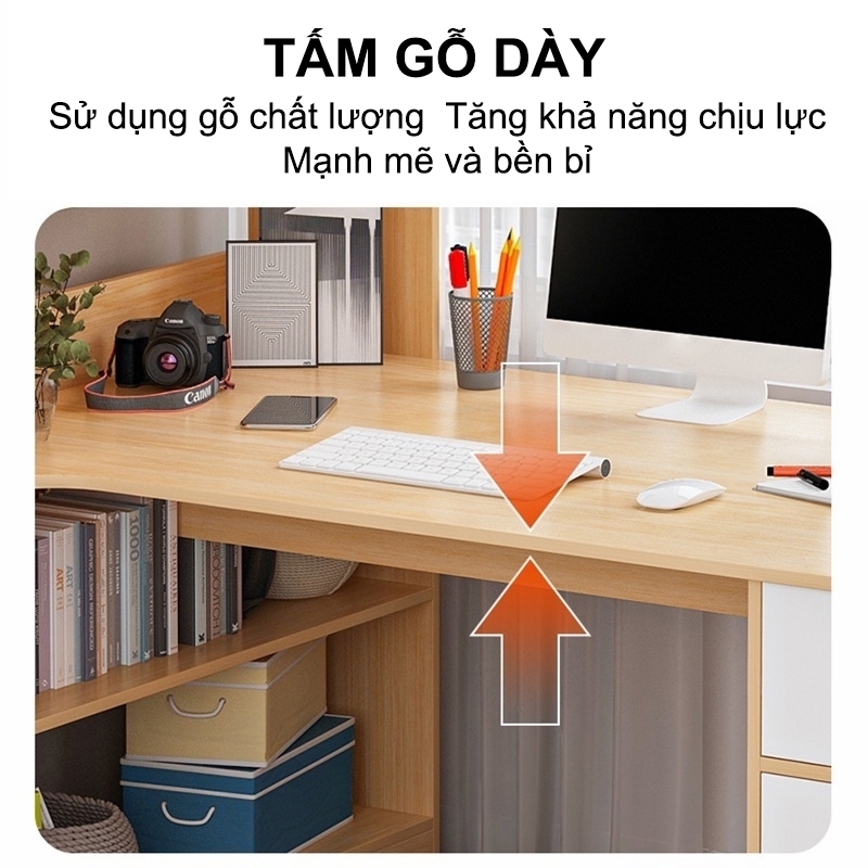 ALOVE Bàn học bàn làm việc đa năng kèm kệ sách góc, bàn gỗ văn phòng có ngăn kéo tiện dụng | BigBuy360 - bigbuy360.vn