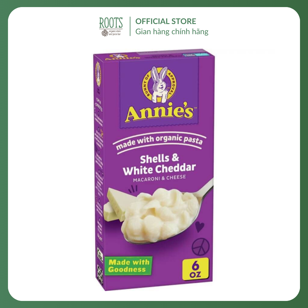 ANNIE'S HOMEGROWN - Nui Phô Mai Cheddar, Macaroni & Cheese, Shells & White Cheddar, 6 oz (170g)
