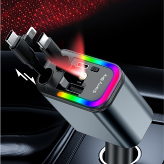 Tẩu Sạc Ô Tô, Sạc Nhanh 120W Dây Rút Tự Động 4 Cổng USB Type-C Và Lightning Đa Năng - Vỏ Hợp Kim Cao Cấp [Hàng Loại Tốt]