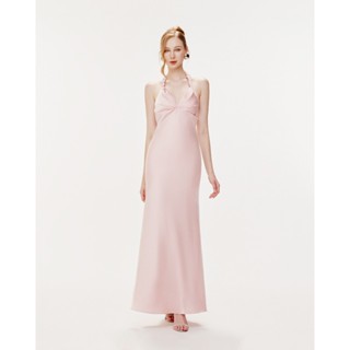 Đầm lụa midi xếp ly ngực xoắn cổ MOLLYNISTA thiết kế quyến rũ thanh lịch nữ tính cao cấp