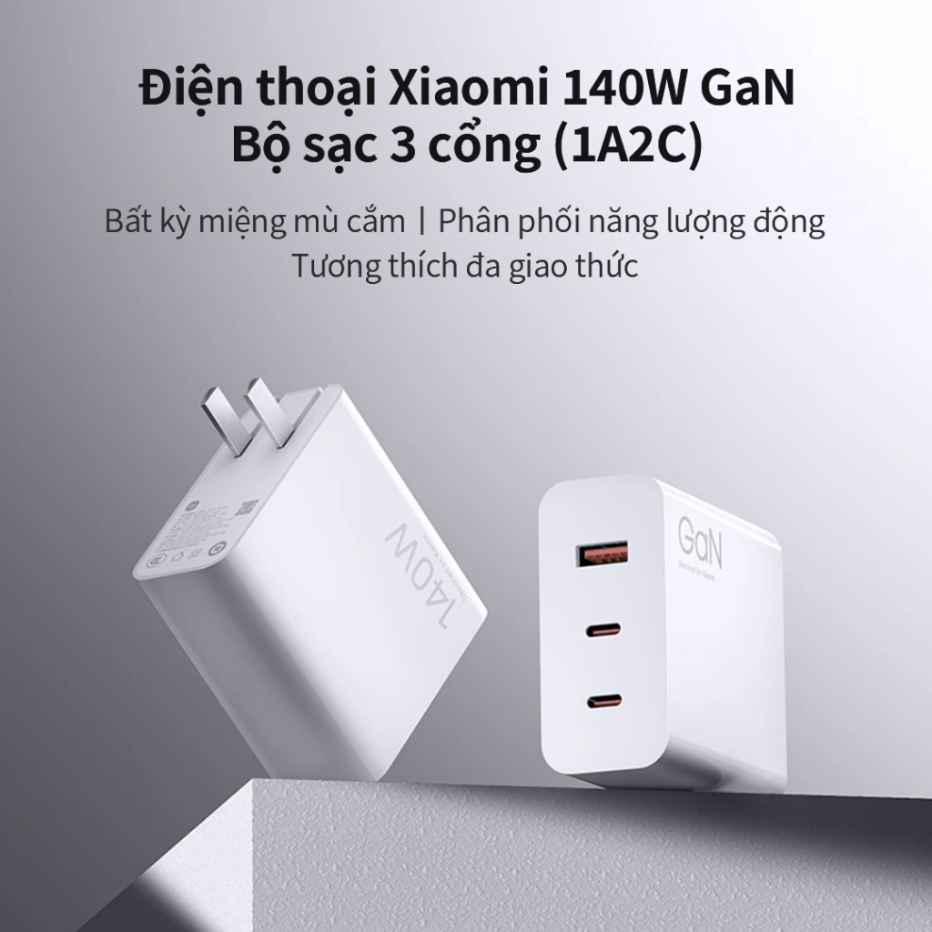 ‌Bộ sạc GaN 140W Xiaomi (1A2C) Động lực phân bố công suất Tương thích nhiều giao thức sạc