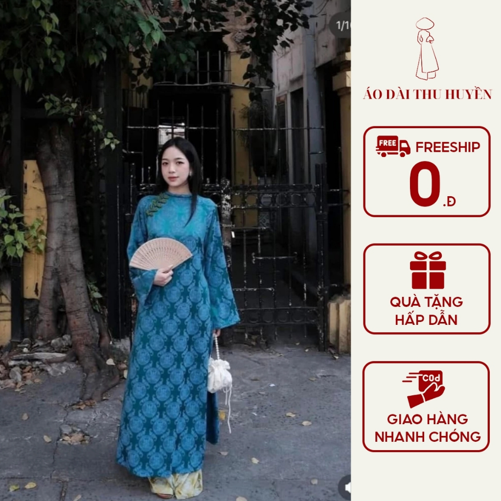  Áo dài cách tân dáng suông gấm Thọ Dơi cao cấp | Phối nút cúc sườn xám sang trọng 