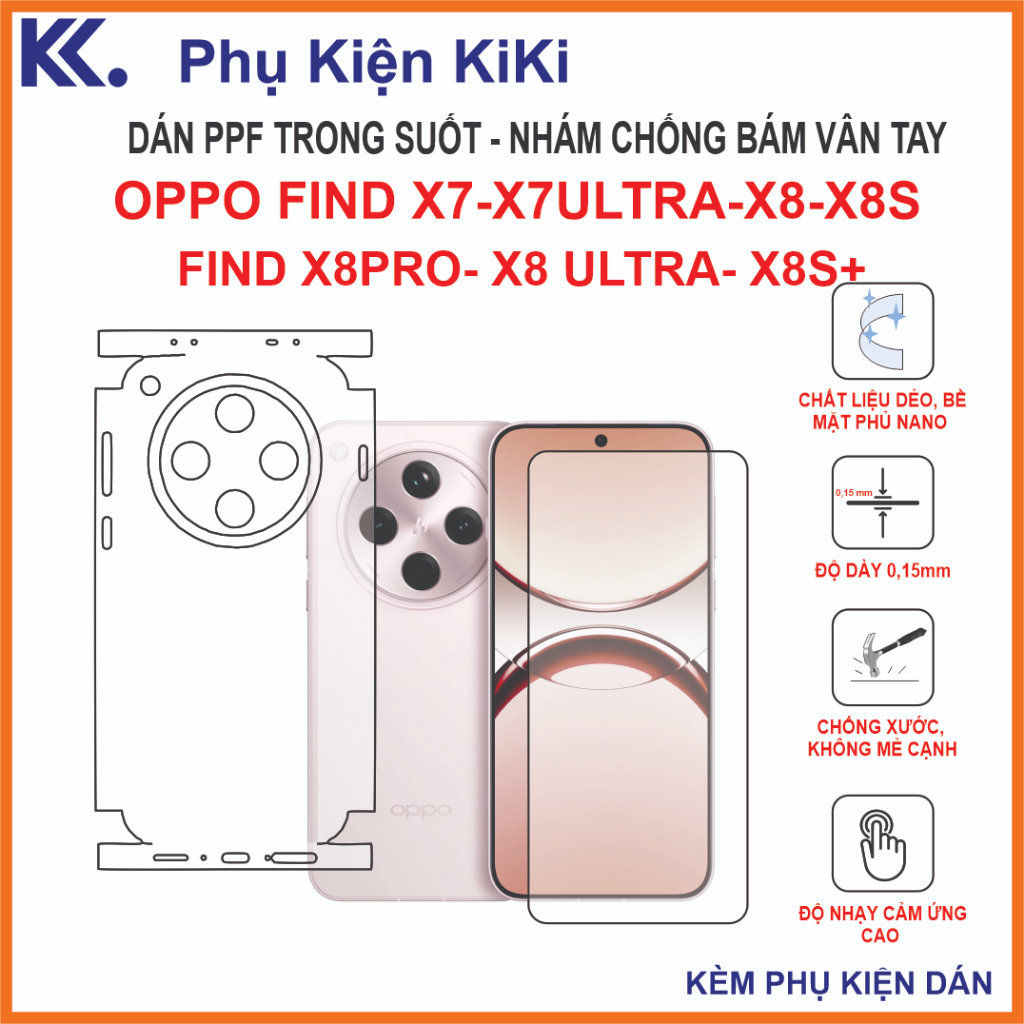 Miếng dán Ppf Oppo find x7 / x7ultra / x8 / x8pro / x8 ultra / x8s+ /x8s  Dán ppf full màn hình , full lưng - cạnh viền