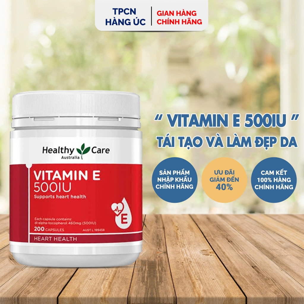 [ Hàng Nhập Khẩu ] Viên uống bổ sung Vitamin E Healthy Care 500IU của Úc hỗ trợ tái tạo, làm đẹp da và tóc 200 viên
