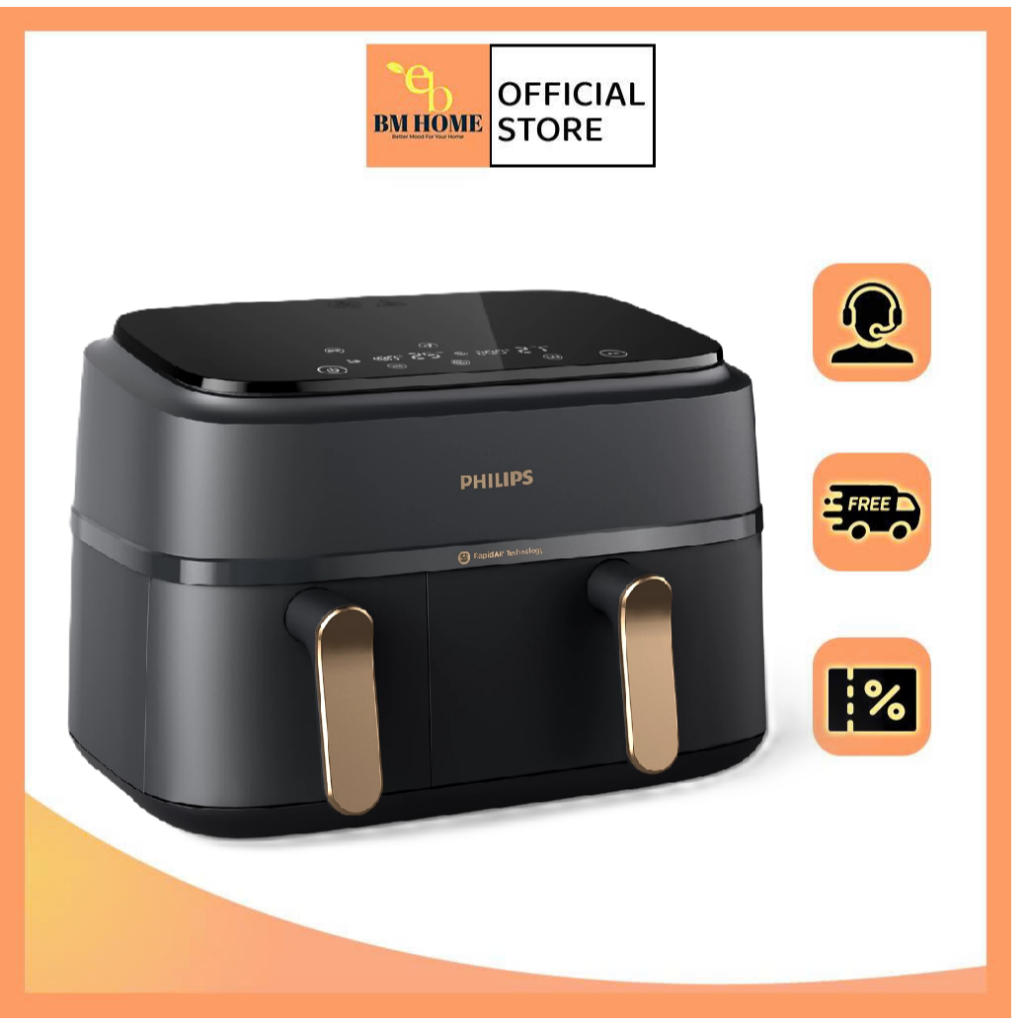 Nồi Chiên Không Dầu Philips NA352 MẪU MỚI 2 giỏ chiên dung tích 9L - Bảo hành 2 năm chính hãng