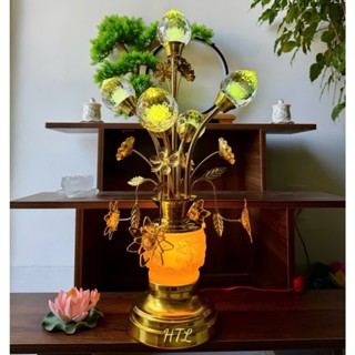 Giá 1 cặp- đèn thờ pha lê cao cấp 5 bông cao 59-60cm- đèn thờ phật/ đèn thờ gia tiên