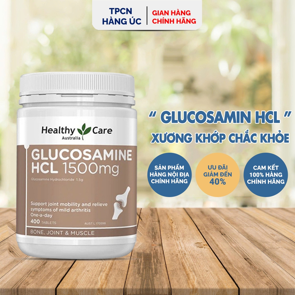 Viên uống bổ xương khớp Glucosamine HCL 1500mg Healthy Care của Úc giúp giảm nguy cơ thoái hóa khớp 400 viên