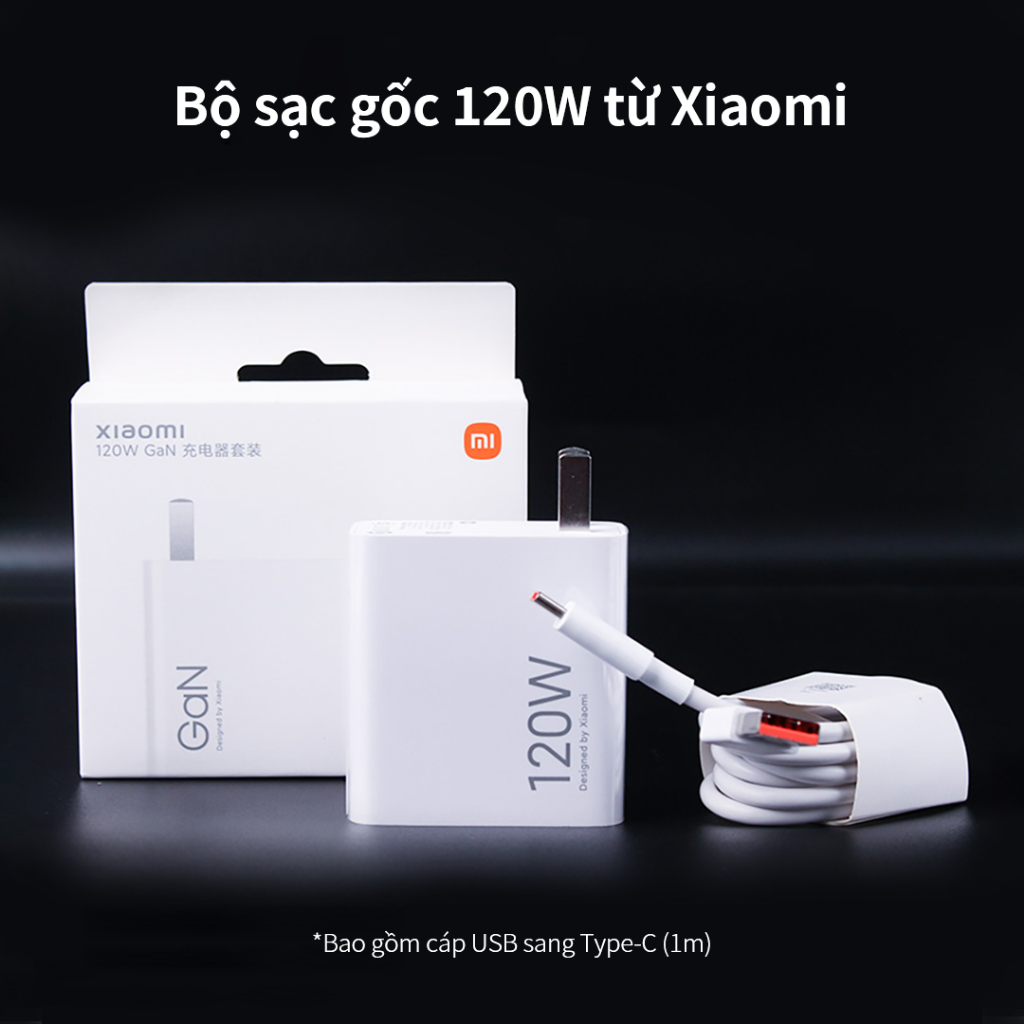 ‌Bộ sạc 120W chính hãng Xiaomi Bao gồm dây USB sang Type-C (1m) Vỏ chịu nhiệt cao QC3.0