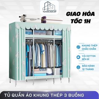  Tủ đựng quần áo tủ vải khung thép CHỐT THÉP titan Tủ quần áo vải lắp ráp thông minh tủ treo Metal 
