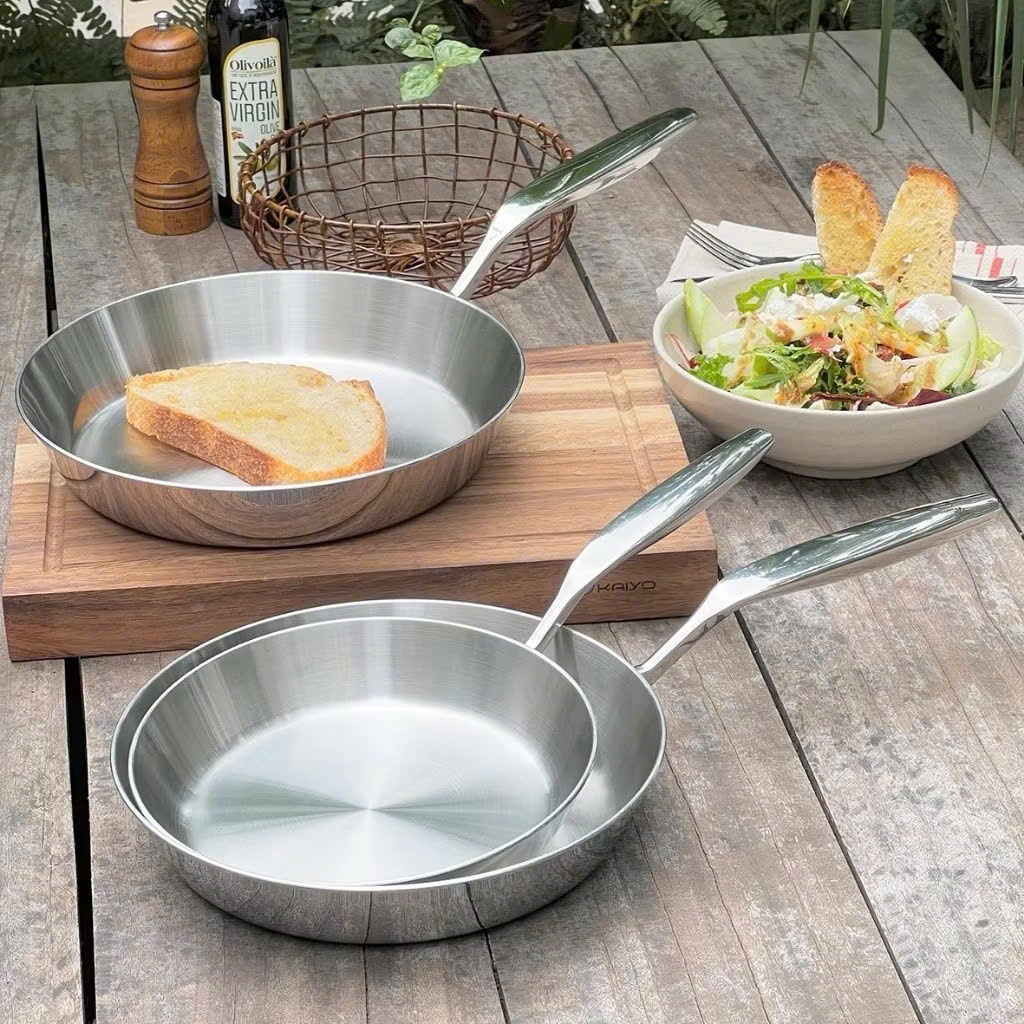 Chảo inox rộng lòng Chảo Inox 316 Nguyên Khối 5 Lớp  3789 /24cm KAIYO, Chảo Inox Chống Dính Tự Nhiên