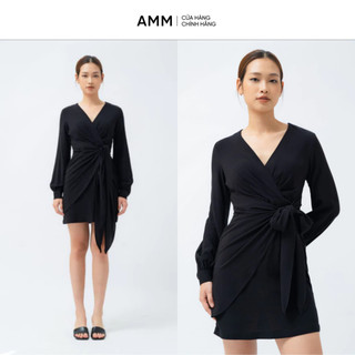 Váy Dài Tay AMM Chất Mềm Mát, Đầm Quấn Dài Tay Dáng Ngắn, Thanh Lịch, Nữ Tính, Tối Giản W-DS22S-026