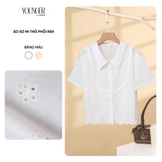 Áo sơ mi nữ YOUNGER BY CARDINA chất liệu vải thô thêu hoa phối ren thanh lịch  5YASC11