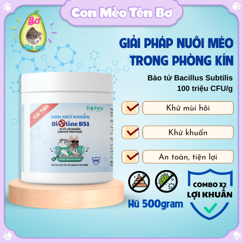 [Tặng quà] Hũ 500g Men khử mùi khử khuẩn cát mèo Bioline BS1 Ecopets