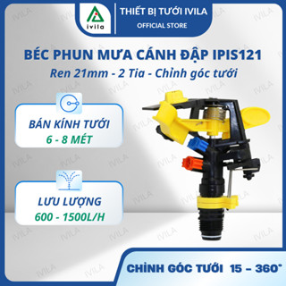 Béc tưới phun mưa cánh đập IPIS121, vòi tưới cây 2 tia chỉnh góc tưới ren 21, Béc tưới bán kính lớn