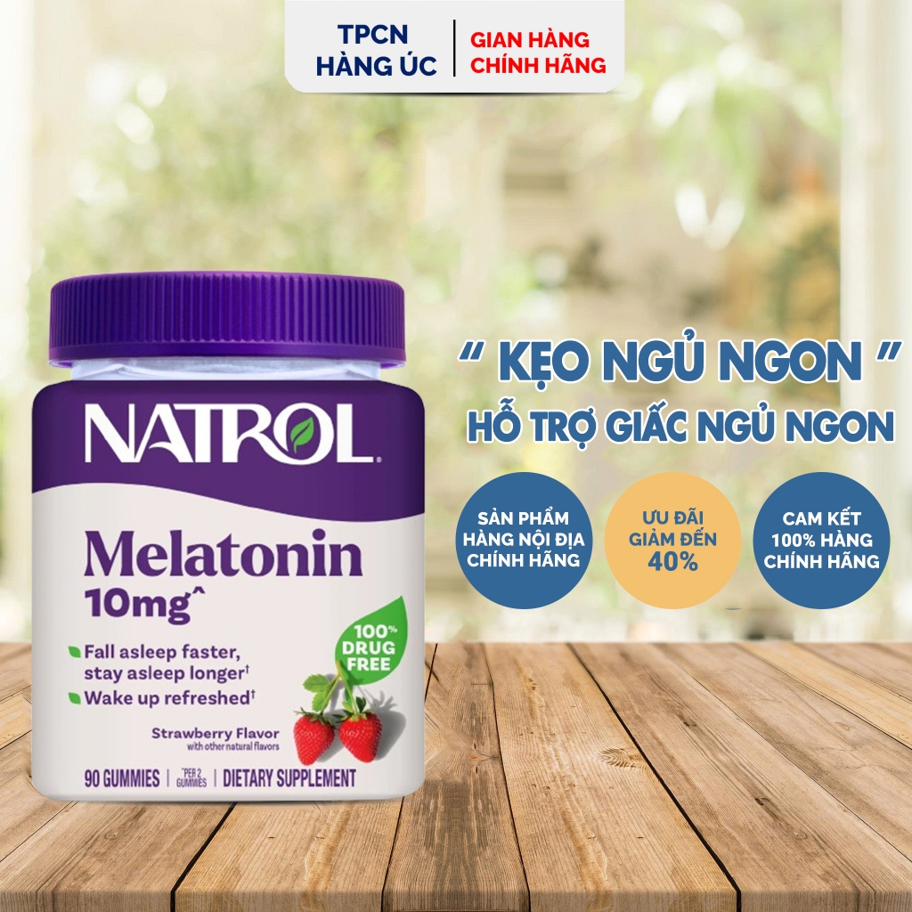 Viên Kẹo Dẻo Ngủ Ngon Natrol Melatonin 10mg Mỹ vị dâu Hỗ trợ giấc ngủ ngon và sâu giúp cải thiện trí nhớ hộp 90 viên 