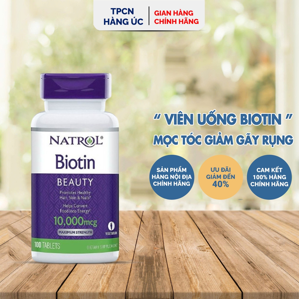 Viên uống mọc tóc Biotin 10000 Mcg Natrol Mỹ Hỗ Trợ Mọc Tóc , Gảm Hiện Tượng Rụng Tóc 100 viên