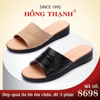 HỒNG THẠNH - Dép Trung Niên Nữ Quai Ngang Da Bò Êm Chân Đế Bằng Chống Trơn - 8698