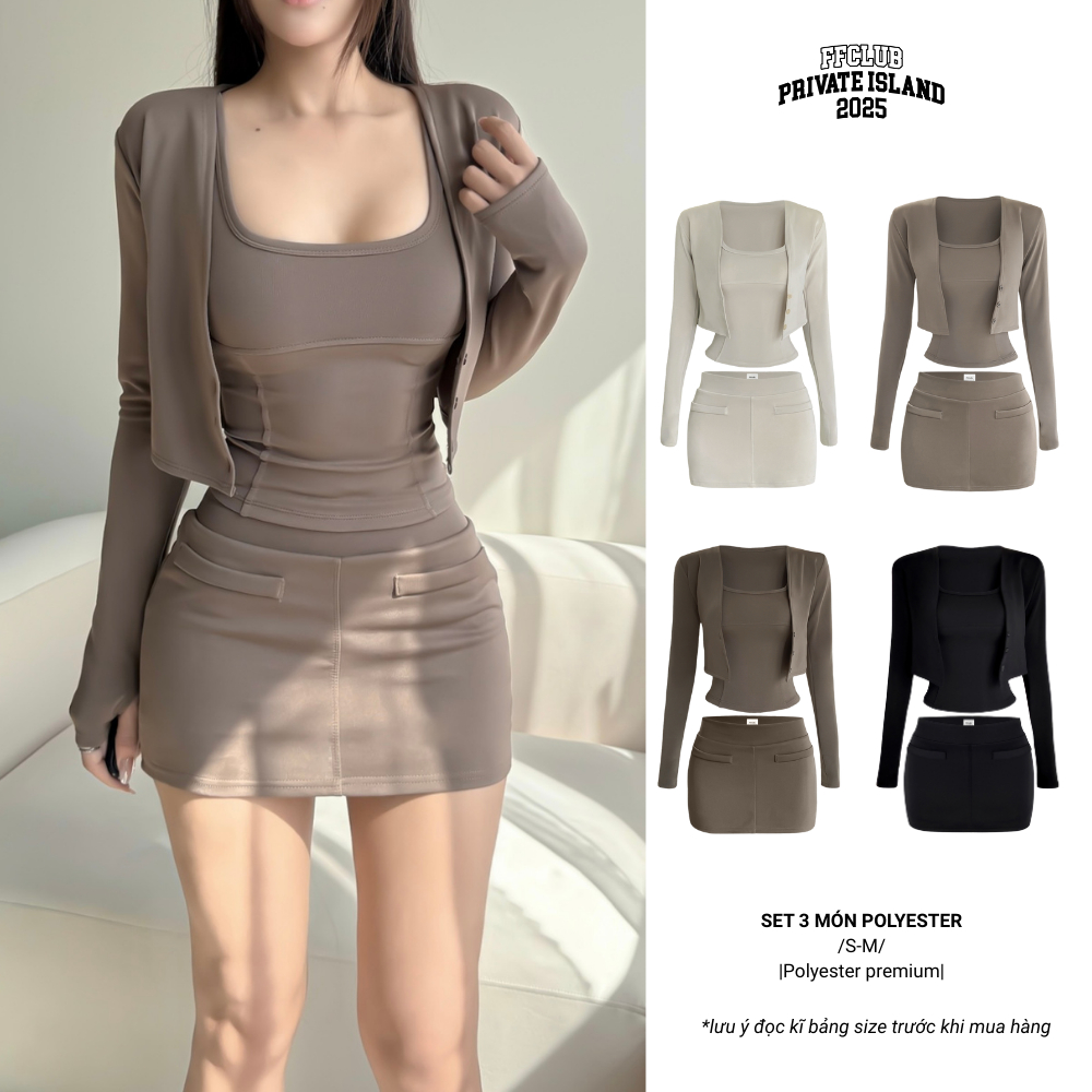 [XÃ KHO] SET TANKTOP 2 DÂY CỔ VUÔNG THUN POLY KAITY PHỐI GÂN KÈM VÁY FFCLUB