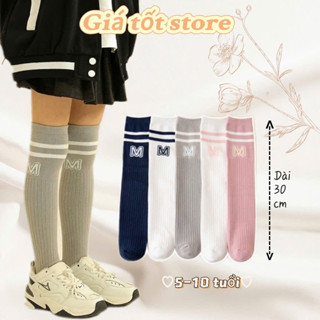  Tất Đùi Vớ Đùi Cho Bé Chất Cotton Tăm Siêu Ấm Dài Qua Gối Phối Kẻ Cổ Hoạ Tiết Chữ M Phong Cách Hàn Từ 5-10T Mã te107 