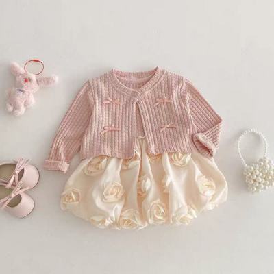 Set Thu Đông Váy Hoa Hồng 3D Nổi Khoác Thỏ Đính Nơ Cho Bé Gái 1-6 Tuổi MINTSCLOSET Quảng Châu BS6622